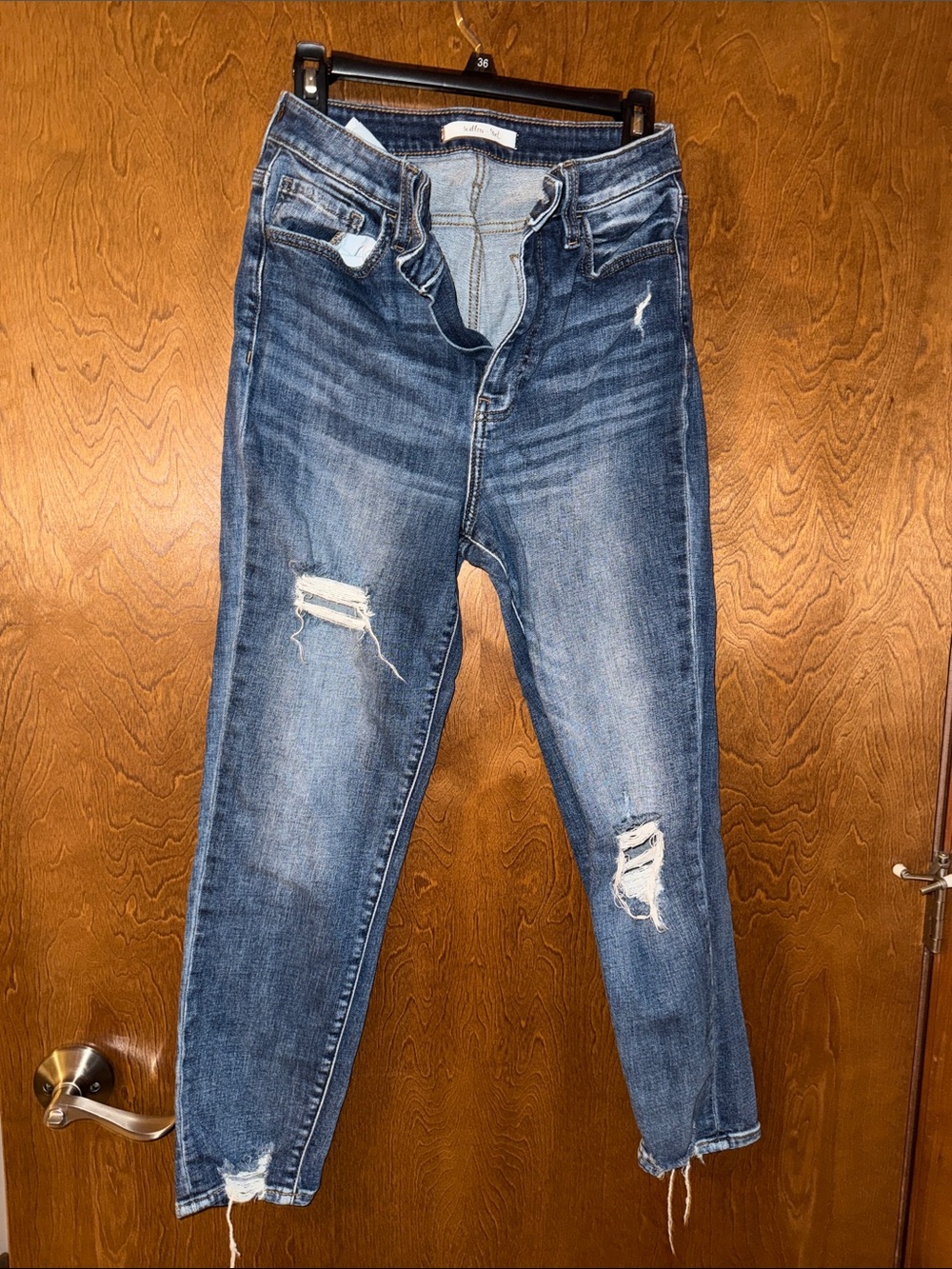 Slim Straight Distressed Blue Jeans for Men